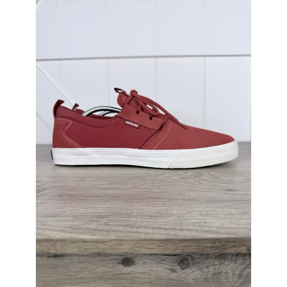 Supra‎ Flow Men's 13 Red White Suede Low Top Skate Sneakers